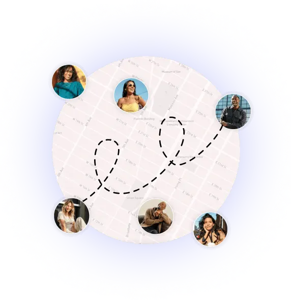 A map view showing nearby singles available for faster weekend dating opportunities